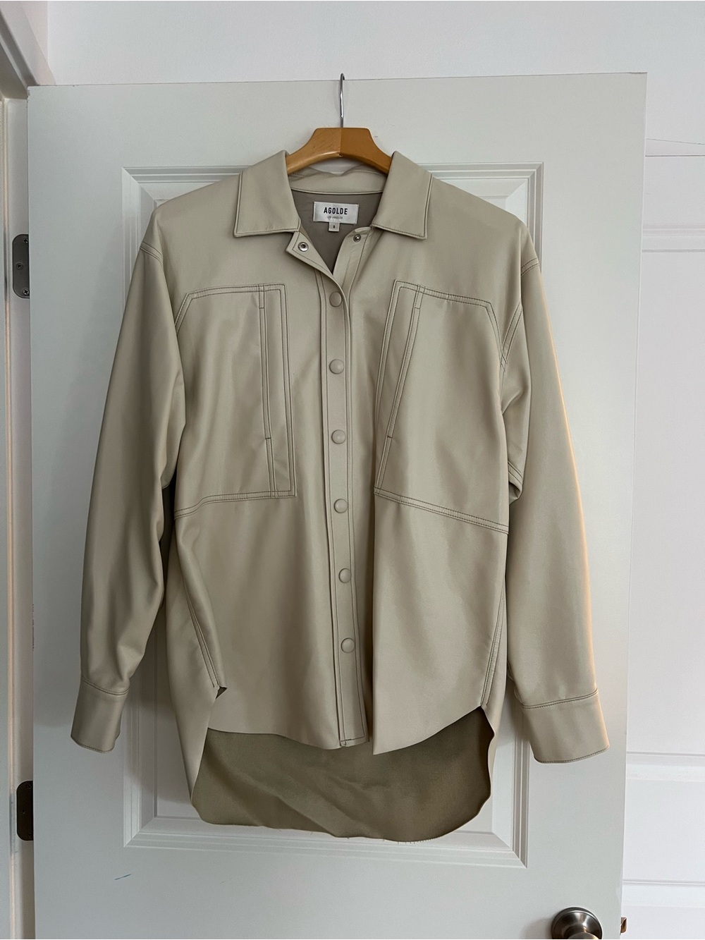 AGOLDE Utility Vegan Leather Shirt Jacket Shacket in Powder / Beige - Size S